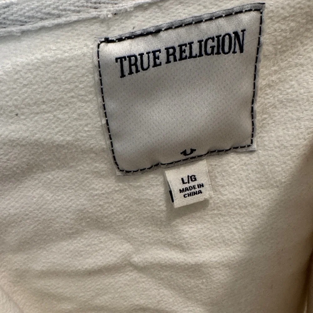 True Religion White Zip-Up Hoodie with Black Contrast Stitching